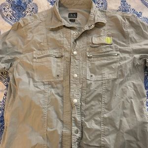 Men’s Armani Exchange grey short sleeve snap shirt